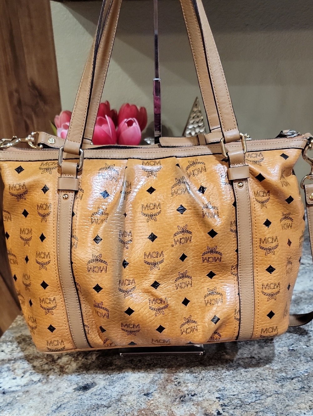 🌵MCM Cognac Brown Visetos Monogram Shoulder Bag/Crossbody - Picture 7 of 14